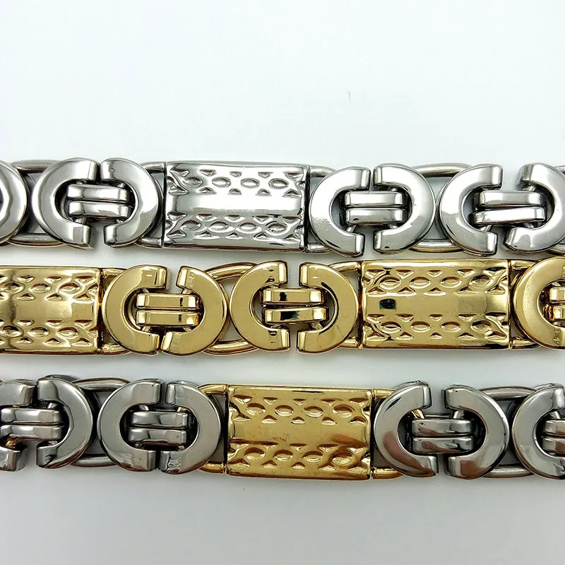 11mm breedte Mode zilveren roestvrijstalen ketting en armband Aangepaste 18K vergulde Platte Byzantijnse sieraden set voor heren2791