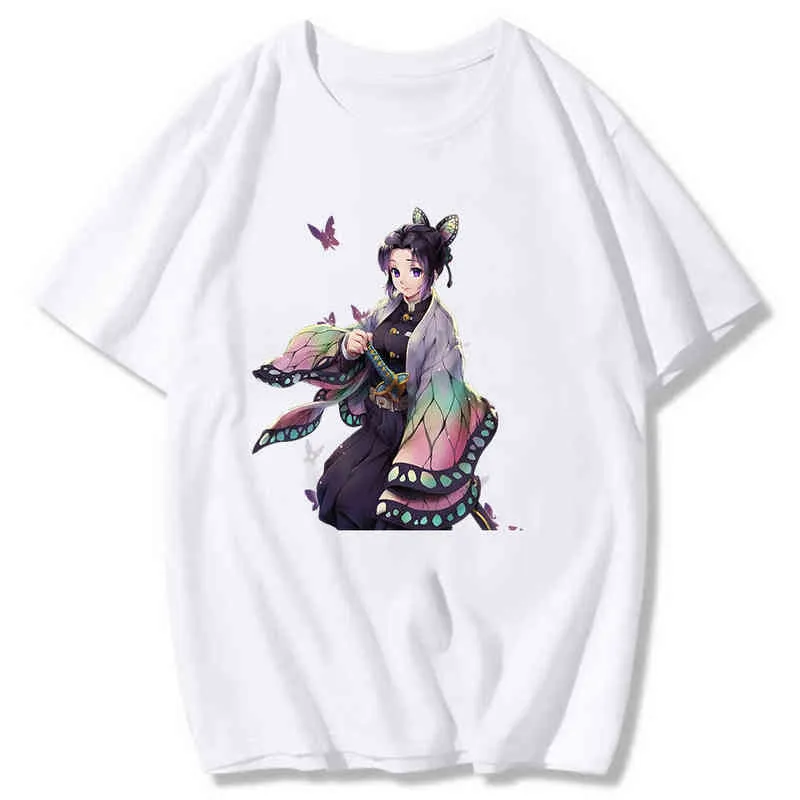 Demon Slayer Shinobu Kochou Tshirt Kimetsu No Yaiba Impression T-shirts Manga Dessin Animé Graphique T-shirts Chemise Femmes 100% Coton Tops G220310