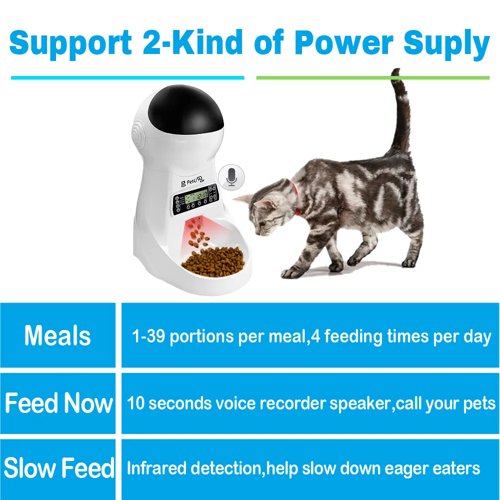 3L Automatisk hundkattmatare Pet Food Dispenser med röstrekord Drickande matningsskål LCD -skärm Dry Bowls Y200917