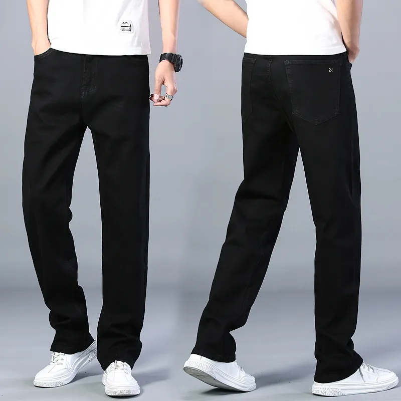 سراويل جينز للعلامة التجارية أزياء الجينز غير الرسمي بشكل مستقيم مرونة مرونة مريحة الساق على نطاق واسع بالإضافة إلى حجم 44 20111111111111111