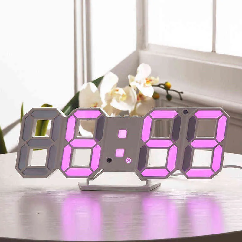 3D Large LED Digital Wall Clock Date Nightlight Display Table Desktop Clocks USB Electronic Luminous Alarm Clocks Home Decor H1230