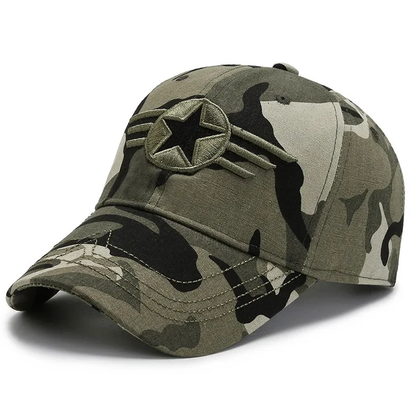 2022 Summer Men's Five-Star Camouflage Baseball Cap Sun-Screen Army Green Sun Hat161n