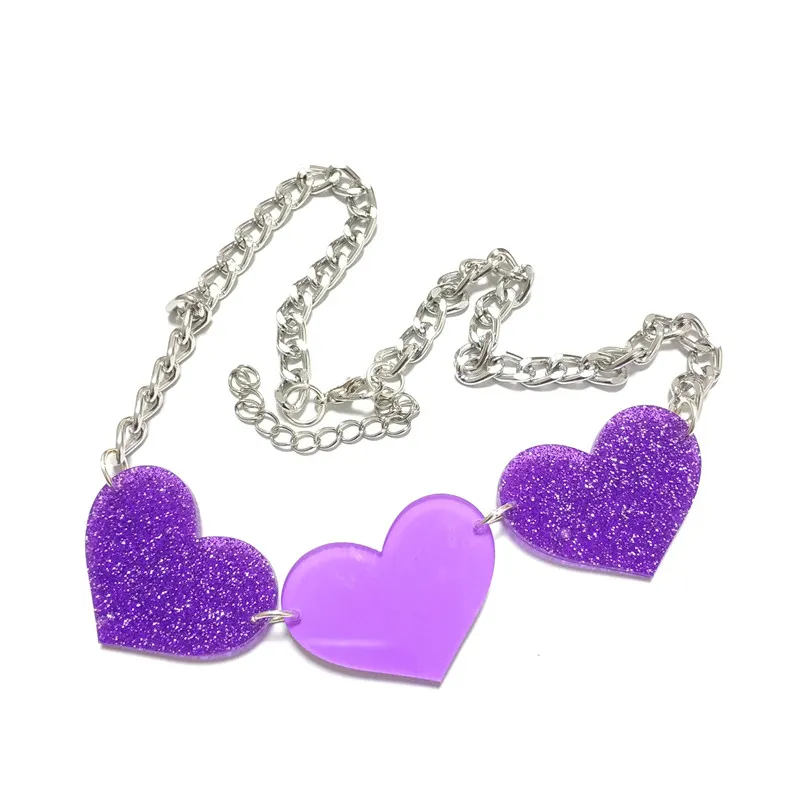 NY Glitter Pruple Peach Heart Chokers Halsband för kvinnor Fashion Woman Chain Jewelry Accessories327J