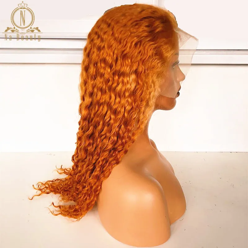 ブロンドオレンジの人間の髪のウィッグディープウェーブカラーフルレースウィッグジンジャーブロンド360黒人女性用フロントウィッグ4852625