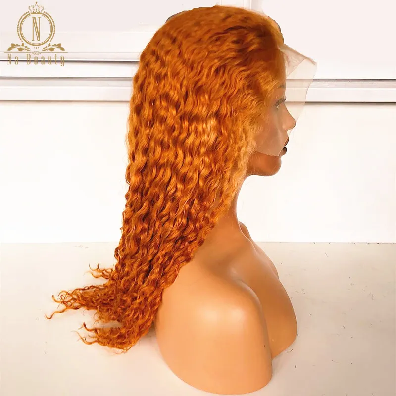 Blond orange mänskliga hår peruker Deep Wave Colored Full Spets Wig Ginger Blond 360 Spets Front Wig For Black Women4852625