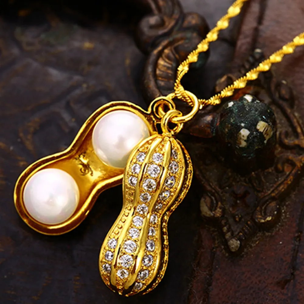 Chaîne à pendentif en forme d'arachide pour femmes, en or jaune 18 carats, bijoux tendance, cadeau 3071
