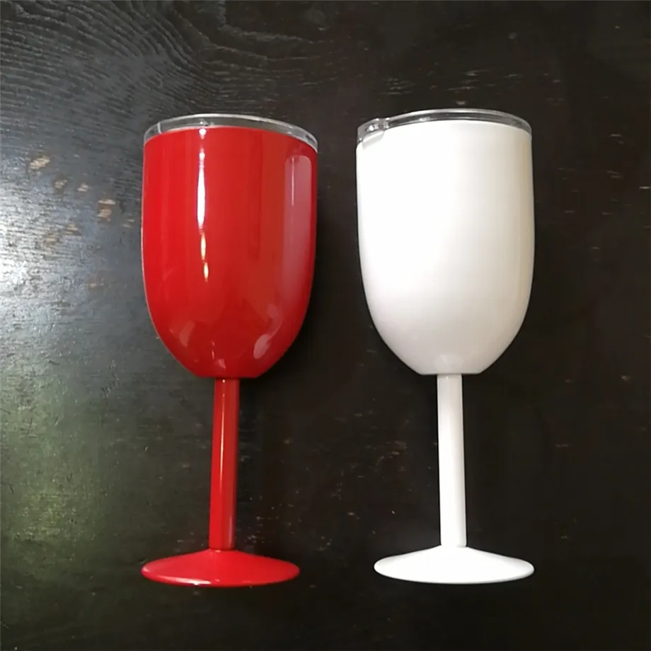 10oz Wine Goblet Beer Glass 300ml Beverage Tumbler 18/8 Stainless Steel Double Wall Insulated Vacuum Champagne Mug Juice Cup With Lid