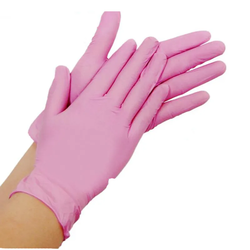 Guantes desechables de látex de goma rosa dingqing, guantes de comida experimentales a prueba de aceite para catering de belleza dental, resistentes a ácidos y álcalis 2238q