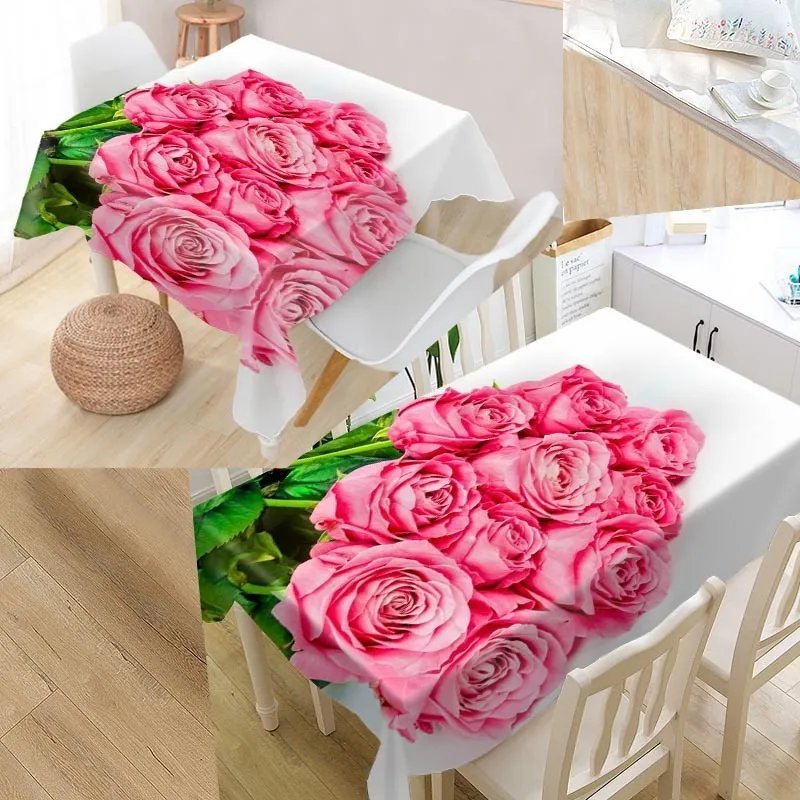 Neue Ankunft Custom Blumen Rote Rose Tischdecke Wasserdichte Oxford Stoff Rechteckige Tischdecke Home Party Tischdecke T200708288K