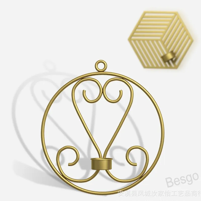 3D Geometry Candlestick Vintage Metal Wall Hexagon Sconce Candlesticks Home Walls Hanging Ornaments Candlelight Dinner Props BH4293 TYJ