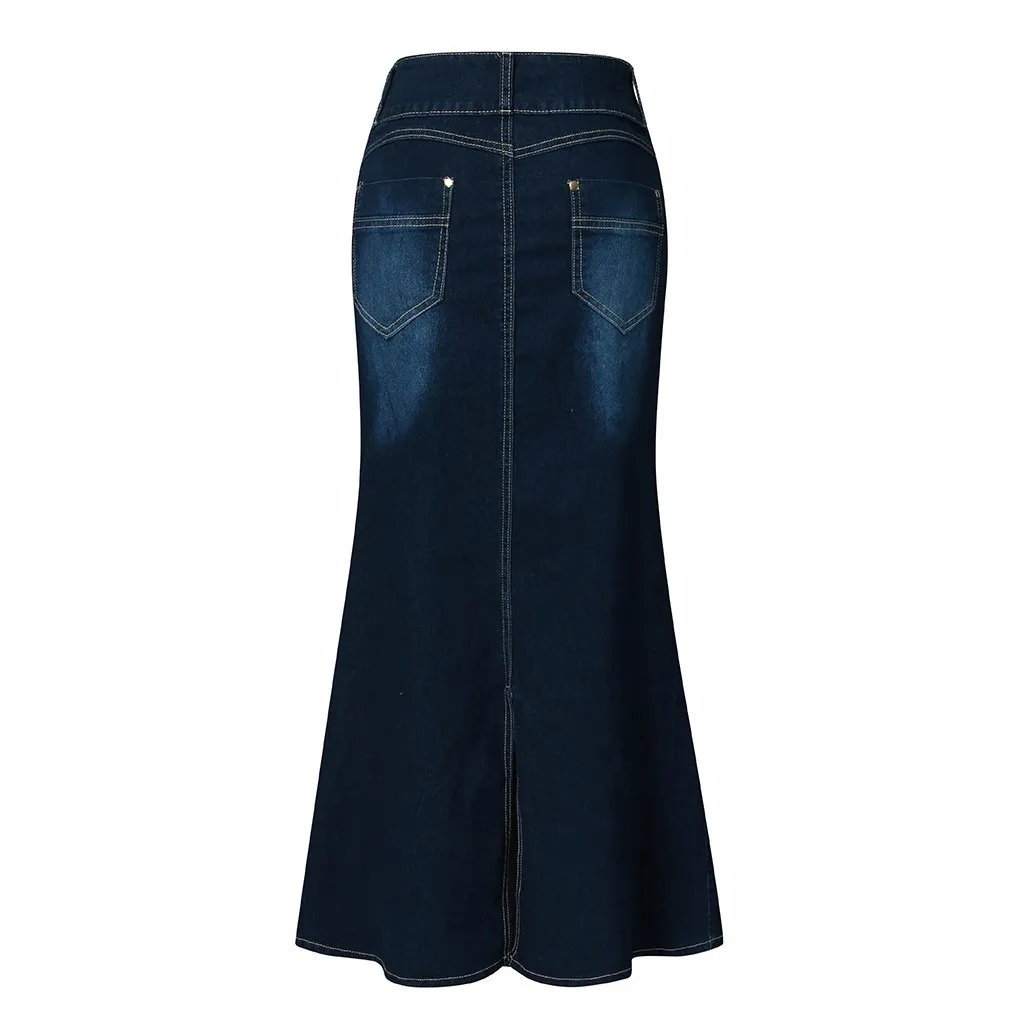 JAYCOSIN Women's Turmput Demin Skirts Fashion Casual Solid Button Washed Denim Ankle-length Skirts Autumn Ladies Long Jean Skirt 201110