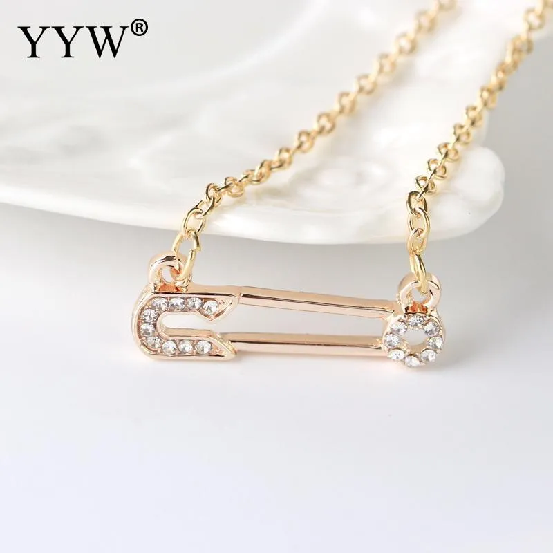 Jewerly Necklace Safety Pin Pendant Necklace oval Chain with lanestone for women236e