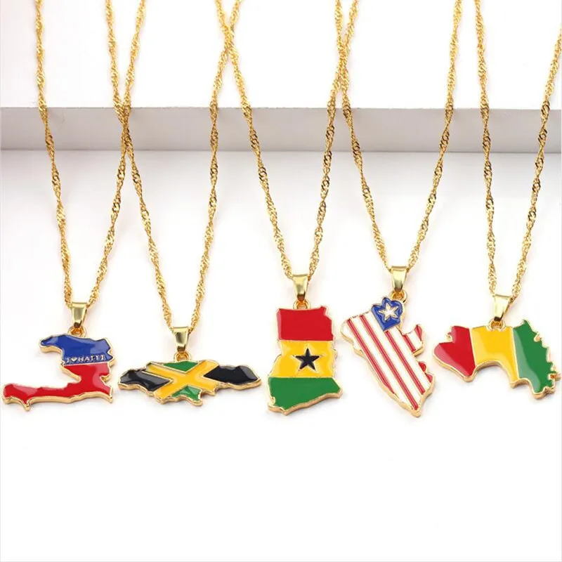10 stks Nationale Vlag Kaart Hanger Ketting Jamaica Noord-Amerika Zuid-afrika Nigeria Egypte Mode-sieraden Geschenken Voor Vrouwen Kids Y12209m
