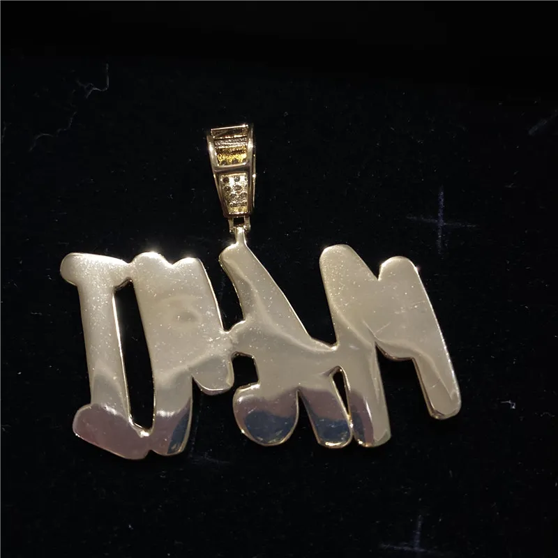 Solid Back Custom Letters Naam Kettingen Hanger Charme Voor Mannen Vrouwen Goud Zilver Kleur Zirconia met Touw Ketting Gifts227G