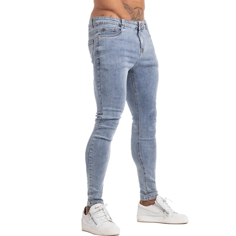 GINGTTO Homme Elastische Taille Skinny für Männer Stretch Hosen Streetwear Herren Denim Blue Jeans zm127 201111