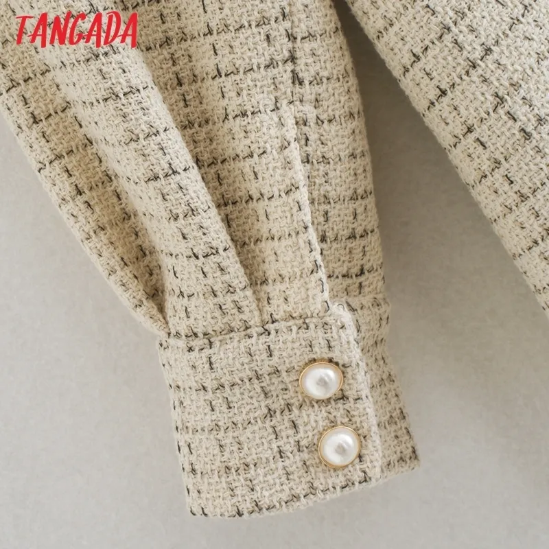 Tangada Donne Plaid Modello di Spessore Cappotti Giacca Bottoni di Perle Tasca a maniche lunghe 2020 Signore Elegante Autunno Inverno cappotto LJ200825