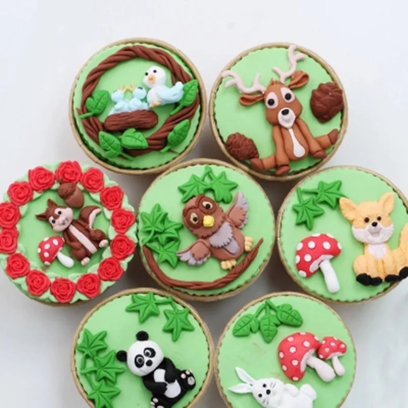 Foresta Animale Stampo In Silicone Sugarcraft Fondente Della Muffa Della Torta Che Decora Gli Attrezzi Stampo Il Cioccolato Decorazione Della Torta Del Fondente di Zucchero Strumento T2188