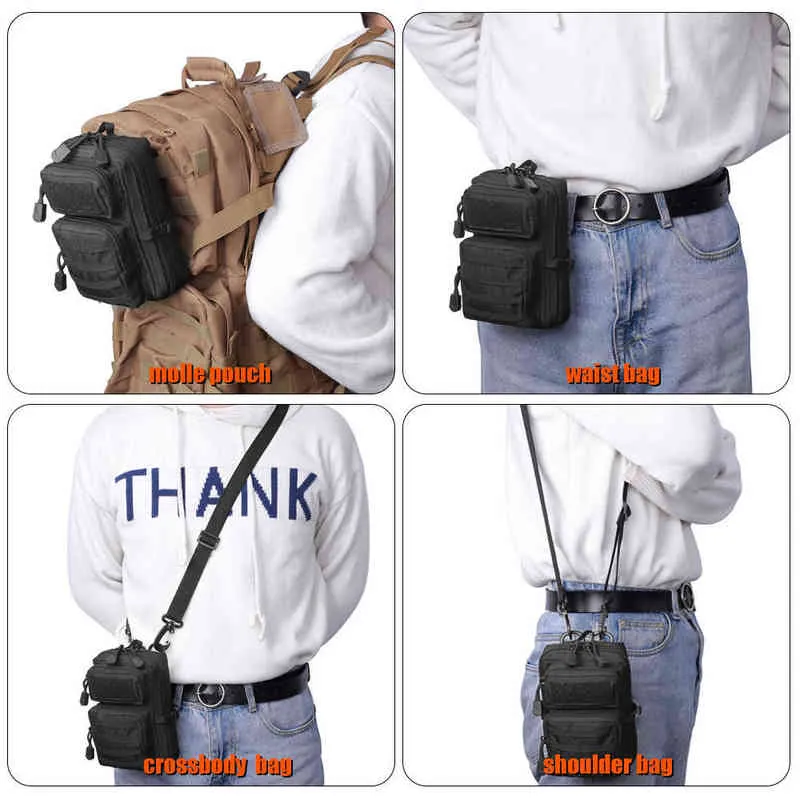 Tactical Molle Pouch Shoulder Bag Military Sling Bag Sport Handbag Crossbody Pack EDC Pouch Phone Case Travel Camping Hunting 211224