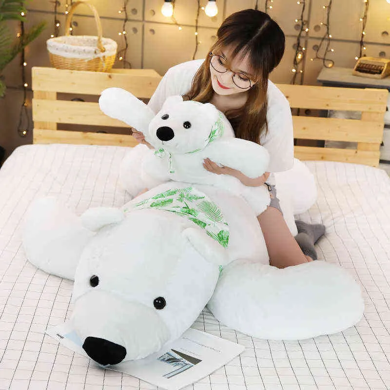 60/75/100CM  Polar Bear Plush Toy Soft Cartoon Animal Cute Teddy Bear Stuffed Doll Long Pillow Cushion Kids Christmas Gift AA220314