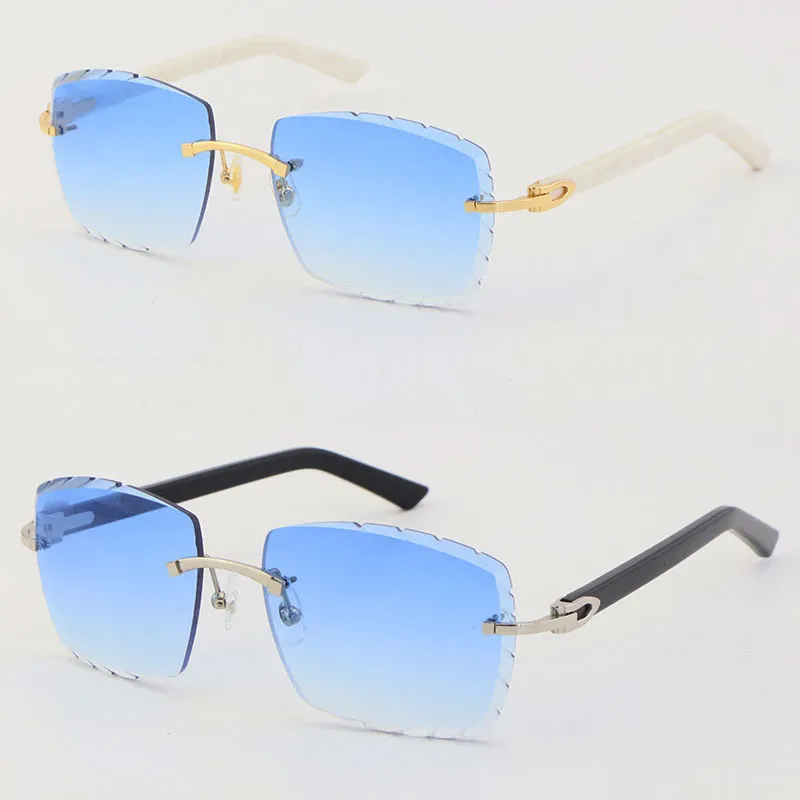 Rimless Man Kadın Çerçeveleri 3524012-ARİSTİYET BEYAZ PLANK Güneş Gözlüğü Moda Yüksek Kaliteli Oyma Lensler Cam Unisex 18K Gold297s