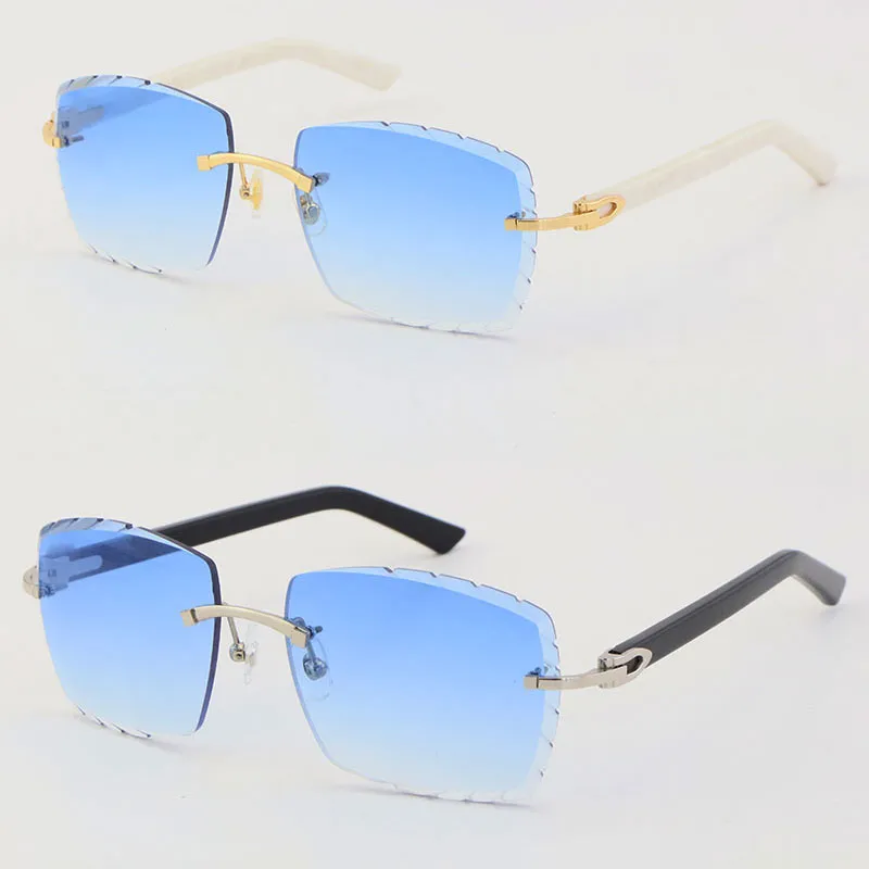 Rimless Man Woman Frames 3524012-A Original Marble White Plank Sunglasses Fashion High Quality Carved lenses Glass Unisex 18K Gold206x