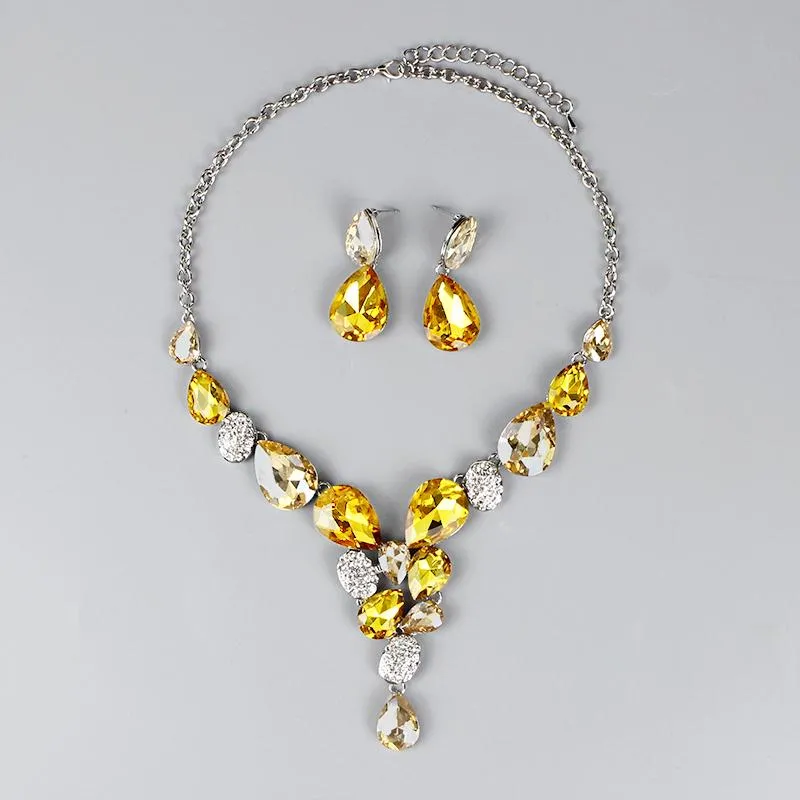 Ensembles de bijoux en cristal autrichien, chaîne plaquée argent, collier, boucles d'oreilles pendantes, accessoires de Costume de fête pour femmes, 335C