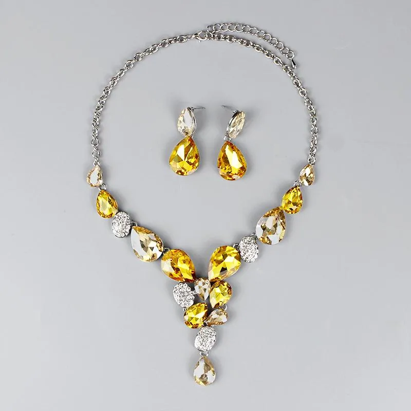 Moda áustria conjuntos de jóias de cristal banhado a prata corrente colar brincos conjuntos jóias festa acessórios traje women335c