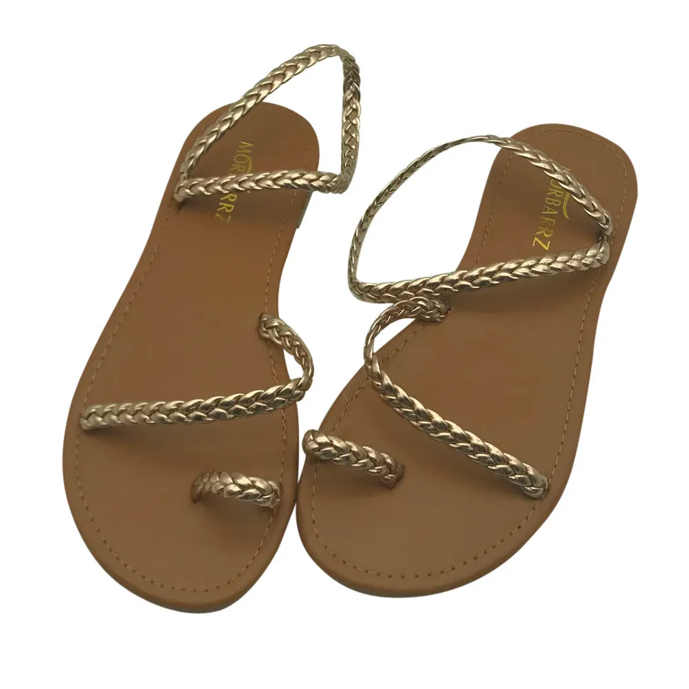 Mode d'été en cuir femmes sandales à lanières gladiateur pantoufles femme appartements tongs chaussures été plage sandales taille 0928