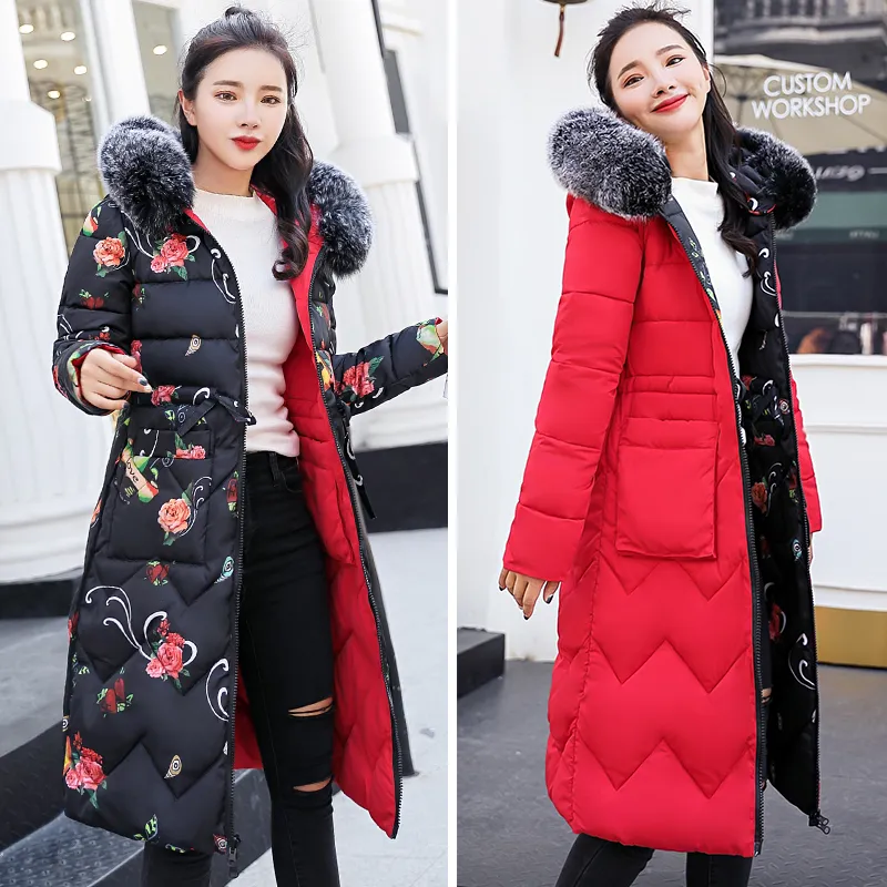 Deux côtés femmes veste d'hiver avec fourrure longue rembourré chaud manteau Parka 201225