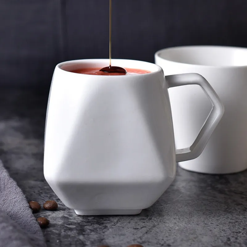 250ml Coffee Mug White Ceramic Mug Tea Cup Unique Diamond Shape Porcelain Coffee Tea Mug Office Cafe Latte Milk Mugs Drinkware (1)