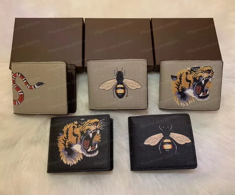 Moda mężczyzn zwierzęcy krótki portfel skórzany czarny wąż tygryse portfele pszczół kobiety torebki portfele torebki z oryginalnym pudełkiem JN8292Y