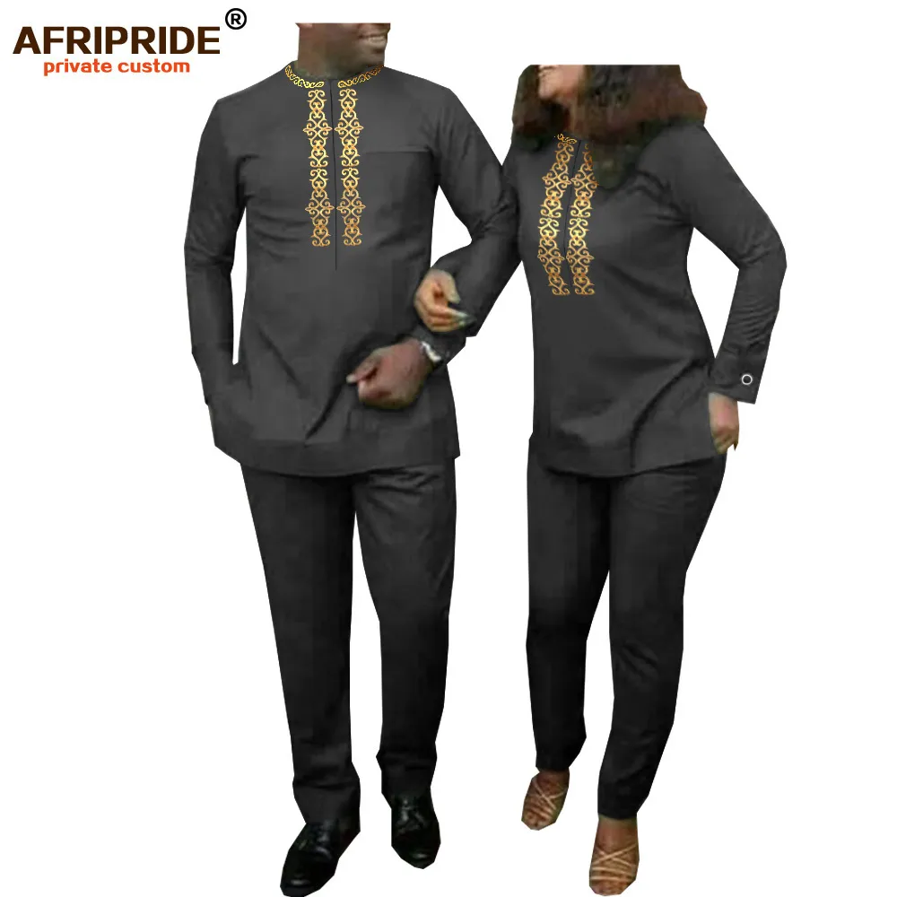 Afrikanska kläder för par Kvinnor Två Piece Set och Mäns Tracksuit Dashiki Outfits Skjorta och Pant Suit AfrIpride A20C001 201119