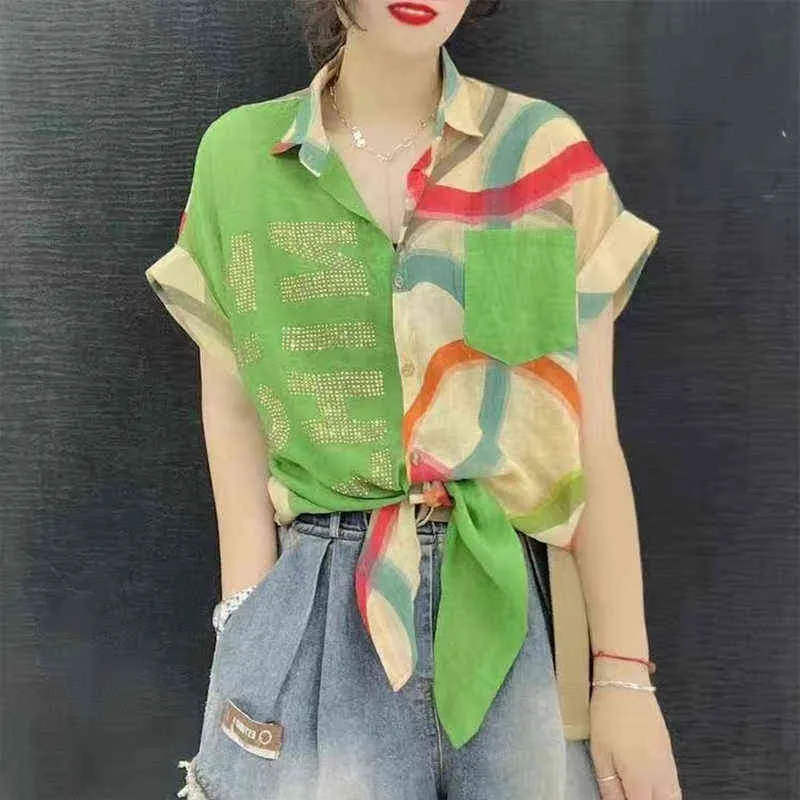 Tie Dye bedrukt vintage patchwork mode plus-size show dunne T-shirts 220207