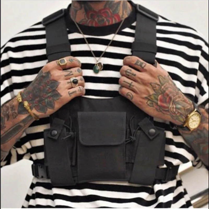 Funktionell taktisk bröstig riggväska för unisex mode kula hip hop vest streetwear midjepaket kvinnor svart yb415 220218293b