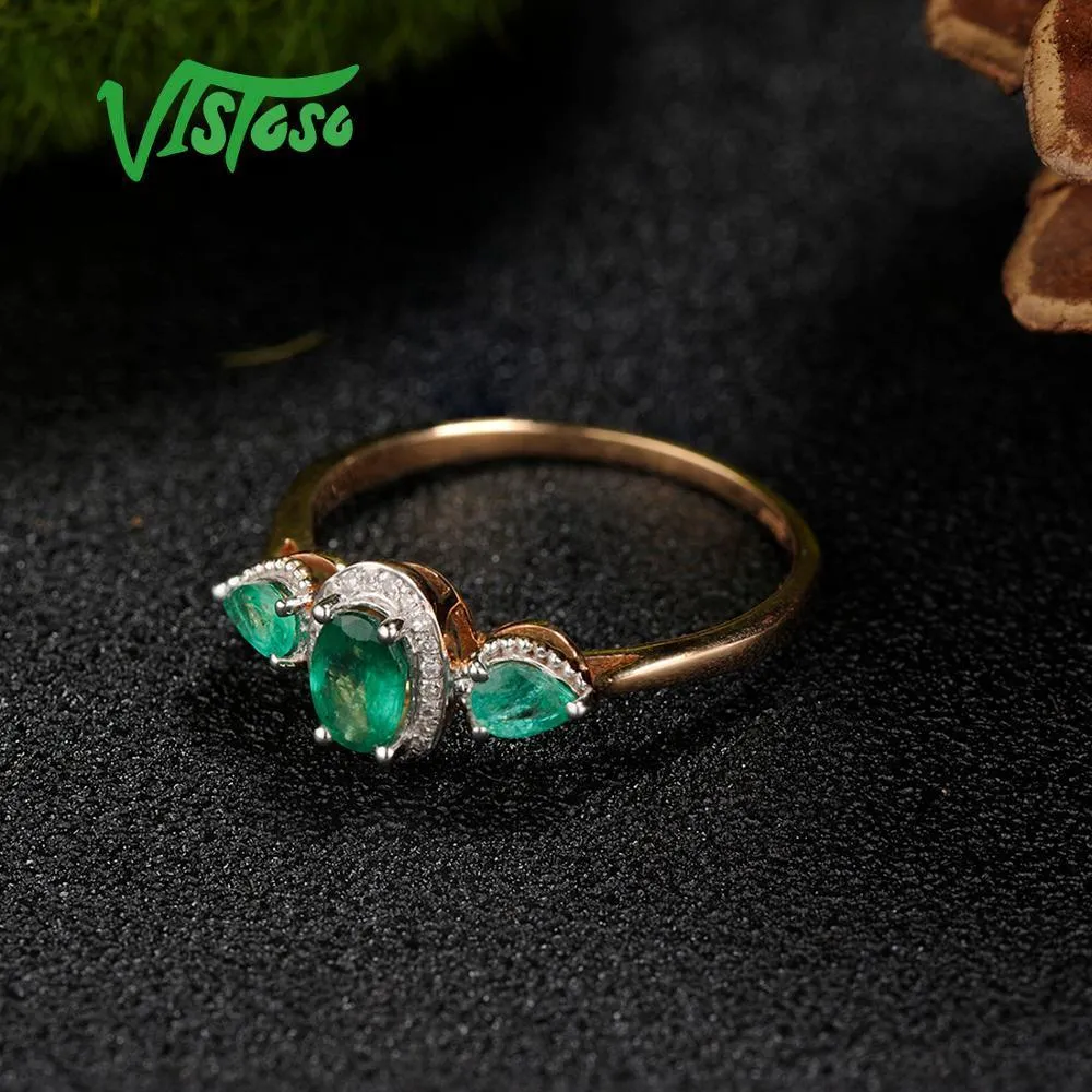 Vistoso Gold Rings для женщин Подлинная 14K 585 Розовое Золотое кольцо Волшебное Изумрудное Игристые Азрибильные Обручаливые Годовщины Прекрасные Ювелирные Изделия Y200321