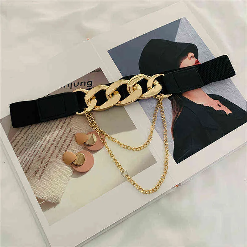 Gold Chain Belt Elastic Silver Metal Waist Belts For Women Fashion New Stretch Ladies Coat Ketting Riem Waistband Luxury Brand G220301