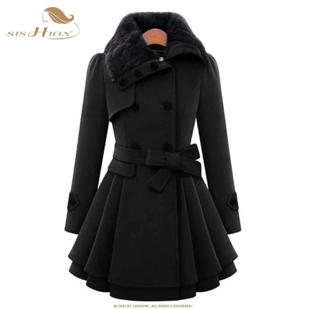 SISHION Plus Size Nero Rosso Cappotto vintage da donna Autunno Inverno Cappotto in misto lana Cappotto doppiopetto da donna LJ201106