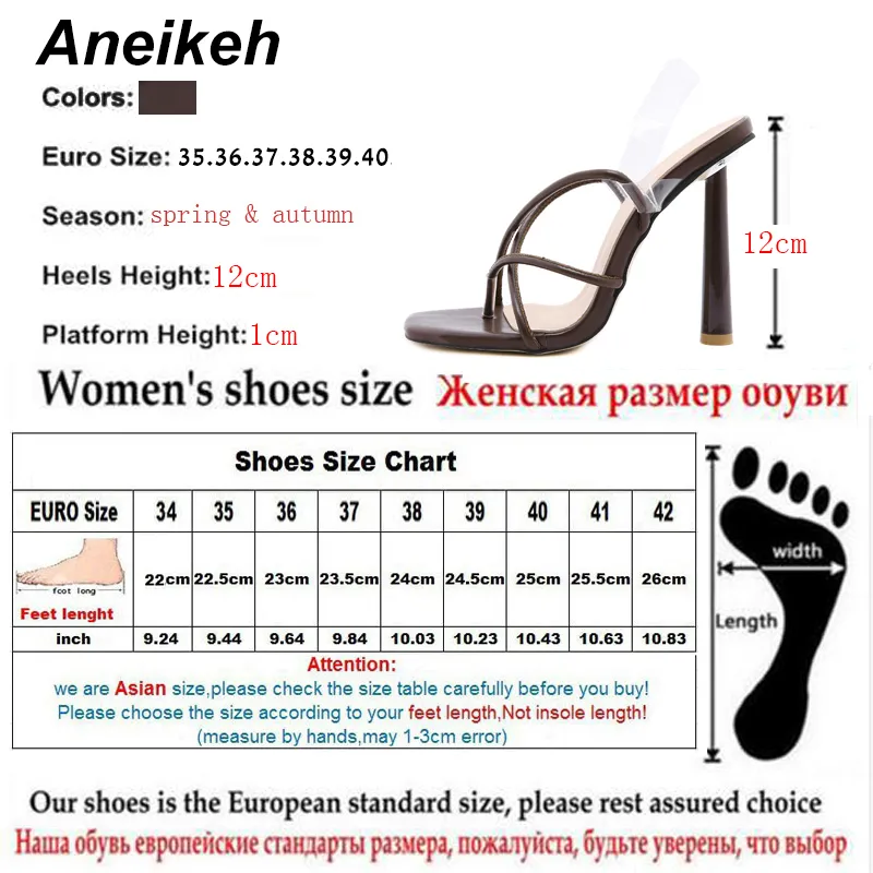 Aneikeh 2021 NEUE Sommer frauen Schuhe Mode Klassiker Süße Schmale Band PU Solide Stiletto Heels Hausschuhe Zapatos De Mujer braun C0129