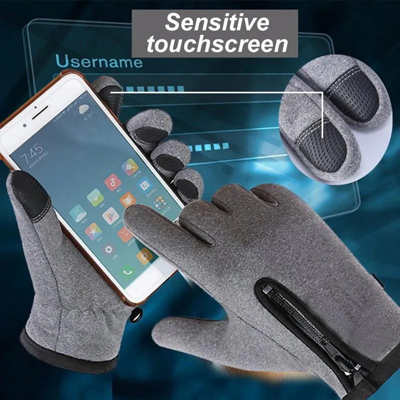 Мужские и женские термофлисовые перчатки с длинными пальцами, ветрозащитные и водонепроницаемые противоскользящие перчатки с сенсорным экраном и мягкой подкладкой на молнии2428