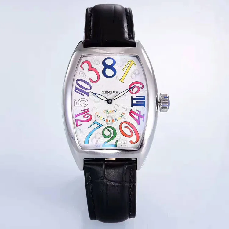 Högkvalitativa galna timmar 8880 CH Color Dreams siffror Dial Automatic Mens Bunce Watch Steel Case Läderband Nya klockor Hello 228e