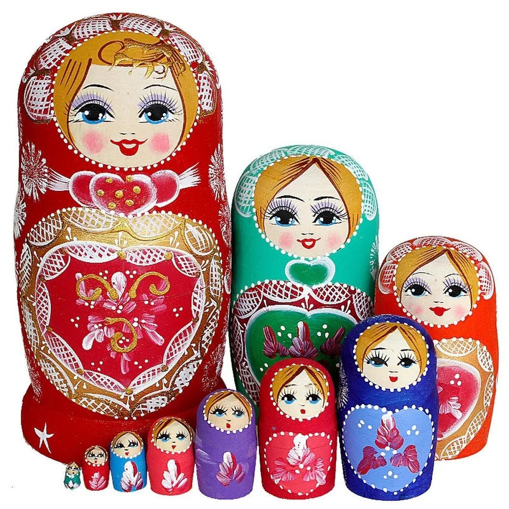 10 Katmanlar Ahşap Rus Yuvalama Bebekler Matryoshka Ev Dekor Süsler Hediye Rus Bebekler Bebek Noel Hediyeleri Çocuklar Doğum Günü için Z0123