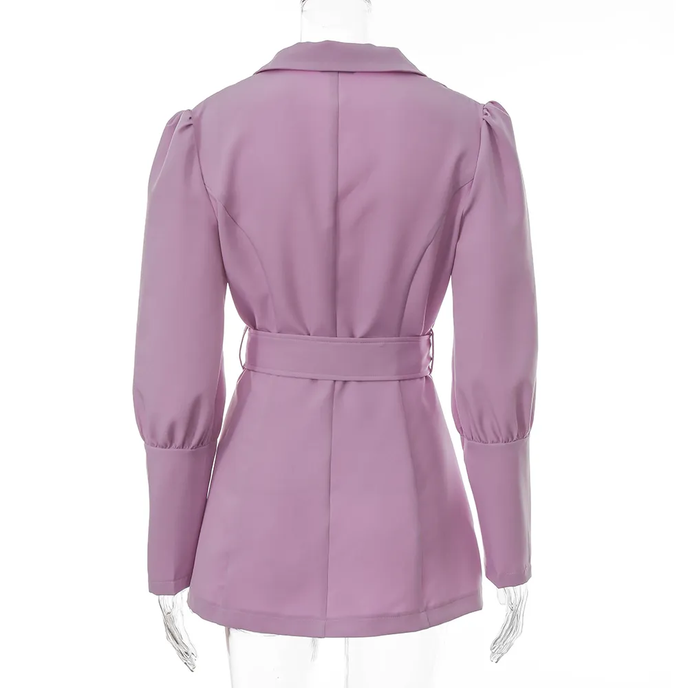 Женщина платье 2021 весенний элегантный двубортный пиджак платье сплошные повседневные с длинным рукавом короткое платье офисный ремень Workwear Vestidos Y0118