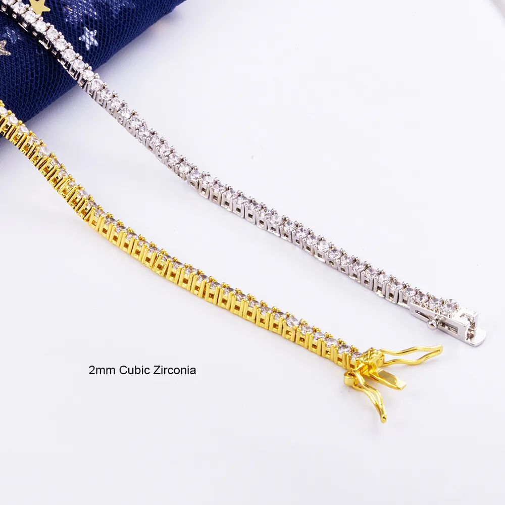 2mm-5mm zircon cubique de 7/8/9 pouces Bracelet de Tennis bijoux en cuivre blanc/plaqué or Bracelet W1218