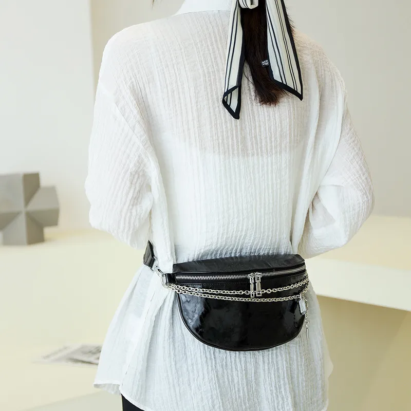Bolsas de peito Bolsas Nova Moda Simples Brilhante De Couro De Couro De Couro Mensageiro Bag Textura Senhoras Cintura Saco