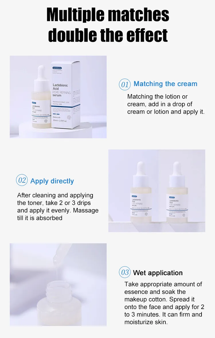 Lactobionic Acid Pore Shrink Face Serum Hyaluronic Acid Moisturizing Nourish Essence Firming Brighten Korean Skin Care Products