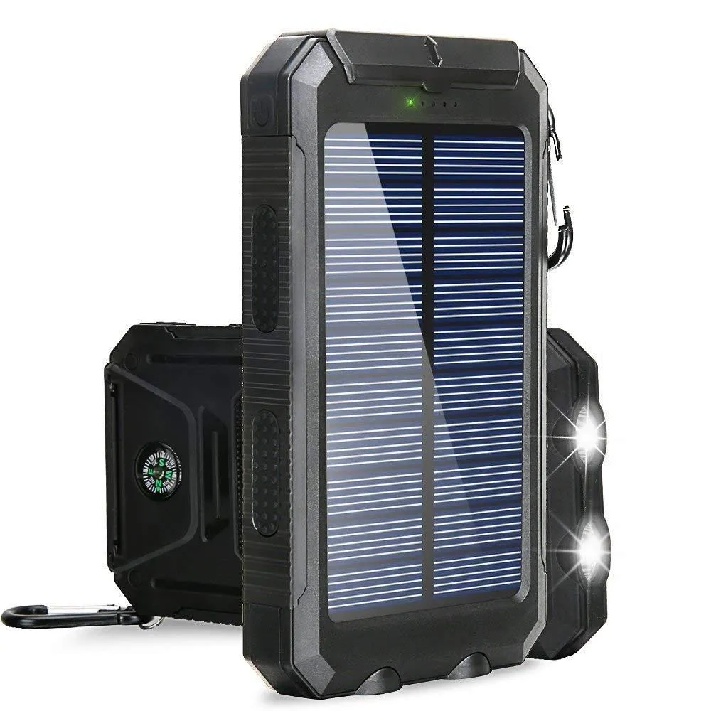 2020 30000 mAh Solar Power Bank Podwójny USB PowerBank Wodoodporny akumulator Zewnętrzne przenośne ładowanie z LED Light 2USB PowerBank 7414782