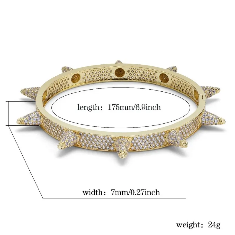 トップグリルツスパイクリベットスタッドメンズチャームブレスレットバングルアウトゴールドシルバーカラーヒップホップパンクゴシックブリングジュエリー2202222734