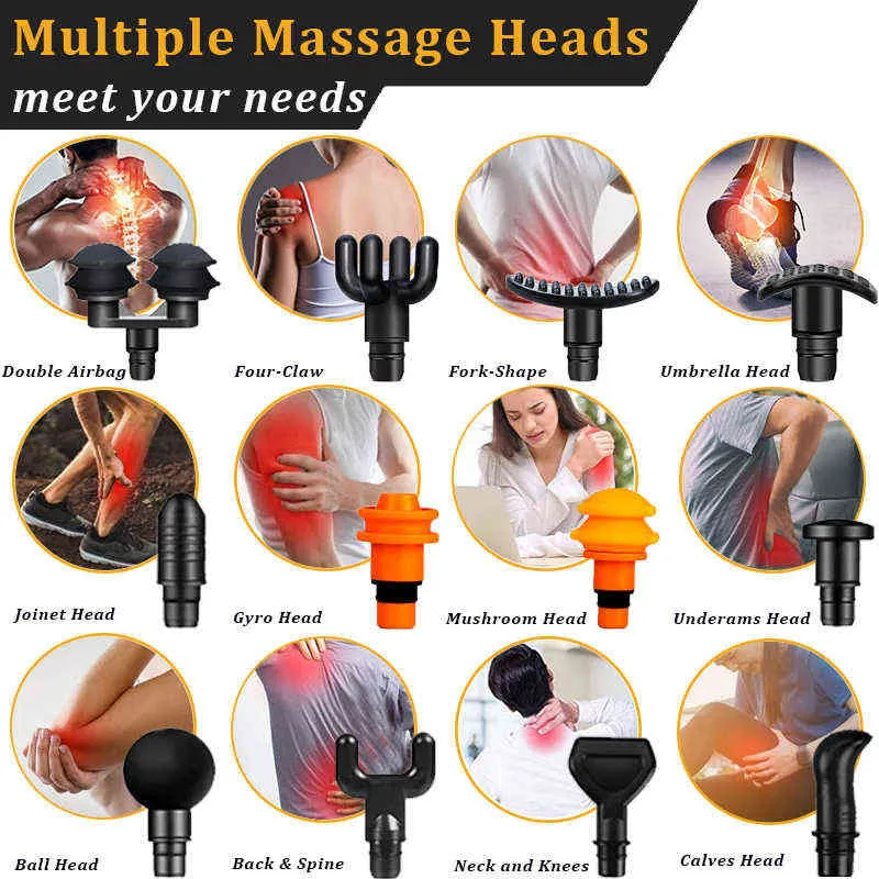 Masaż Gun Profesional Handheld Massager 12mm Elektryczny Głęboki Masażer Tkanki Do Neck Masaż Masaż Relaks Medium Easzyjna Pistolet Y1223