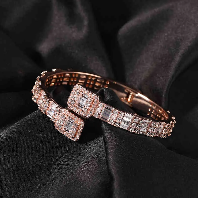 Armband länkar Bling King CZ Custom Opened Square Zircon Baguette Iced ut justerbart armband för män Luxury Drop 2201216767880