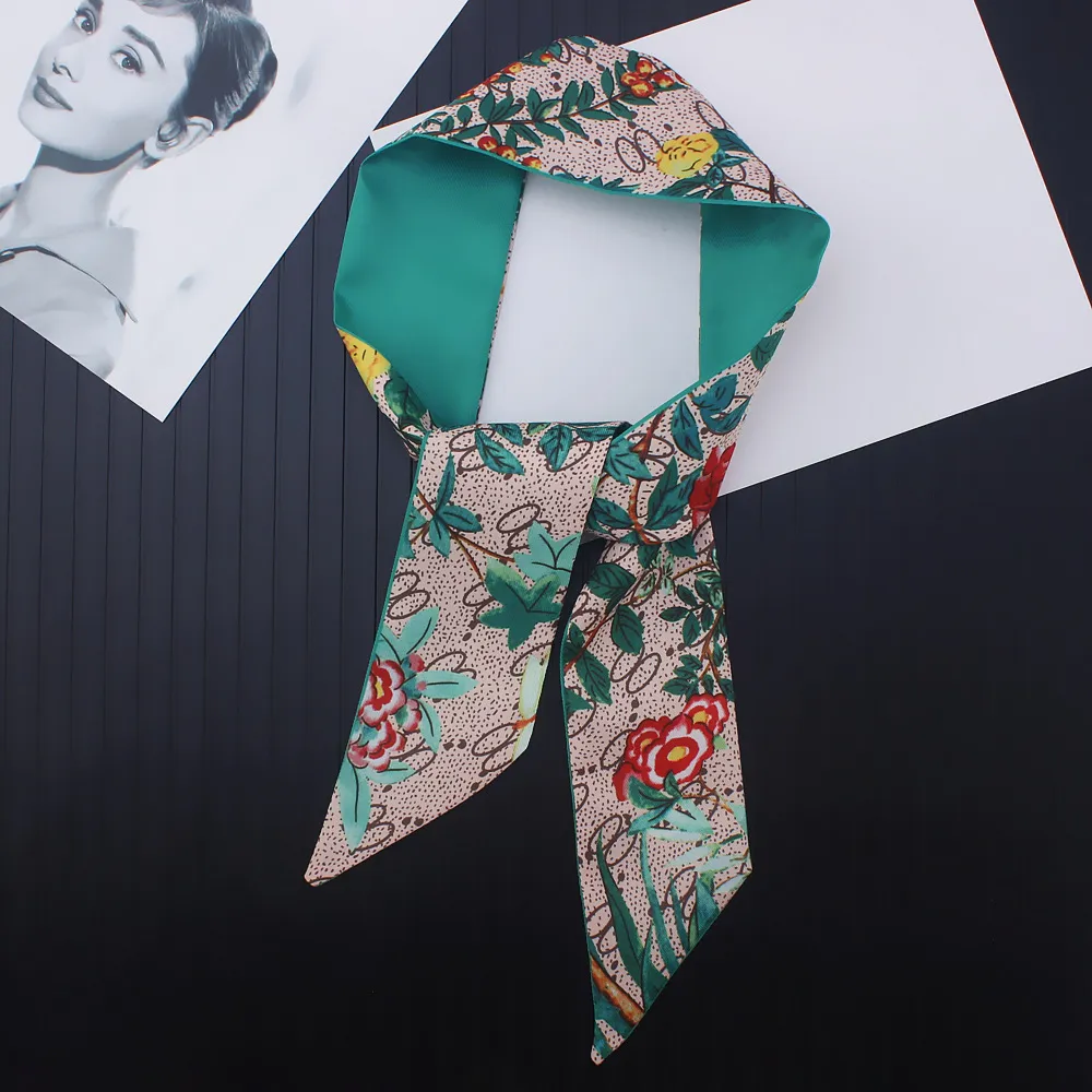 Brief bloemen zijden sjaal ontwerp hoofdband voor vrouwen mode printkop sjaal lange steel tas sjaal sjaals wraps
